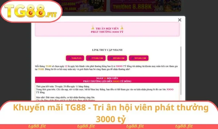 Khuyến mãi TG88 - Tri ân hội viên phát thưởng 3000 tỷ